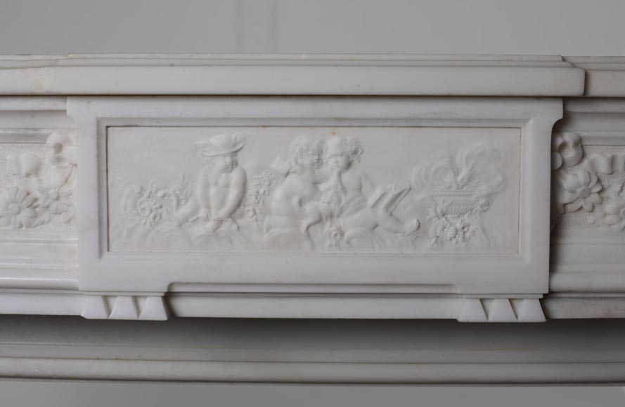 Louis XVI style statuary Carrara marble mantel with detached quiver shaped columns-3