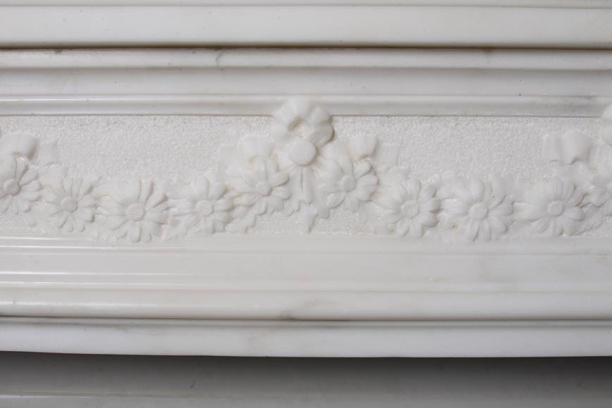 Louis XVI style statuary Carrara marble mantel with detached quiver shaped columns-4