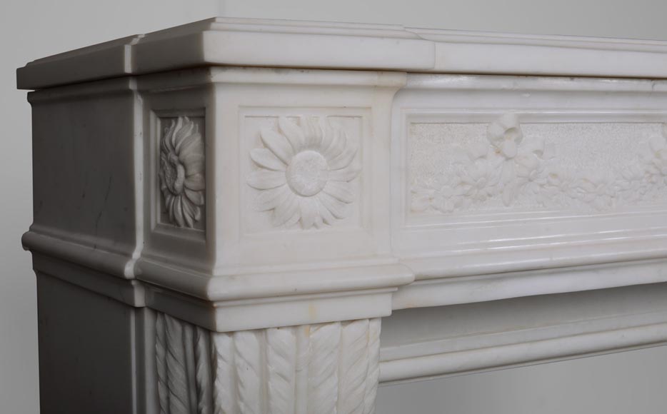 Louis XVI style statuary Carrara marble mantel with detached quiver shaped columns-6