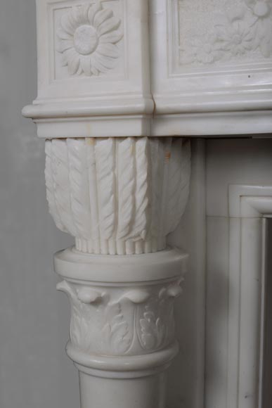 Louis XVI style statuary Carrara marble mantel with detached quiver shaped columns-7