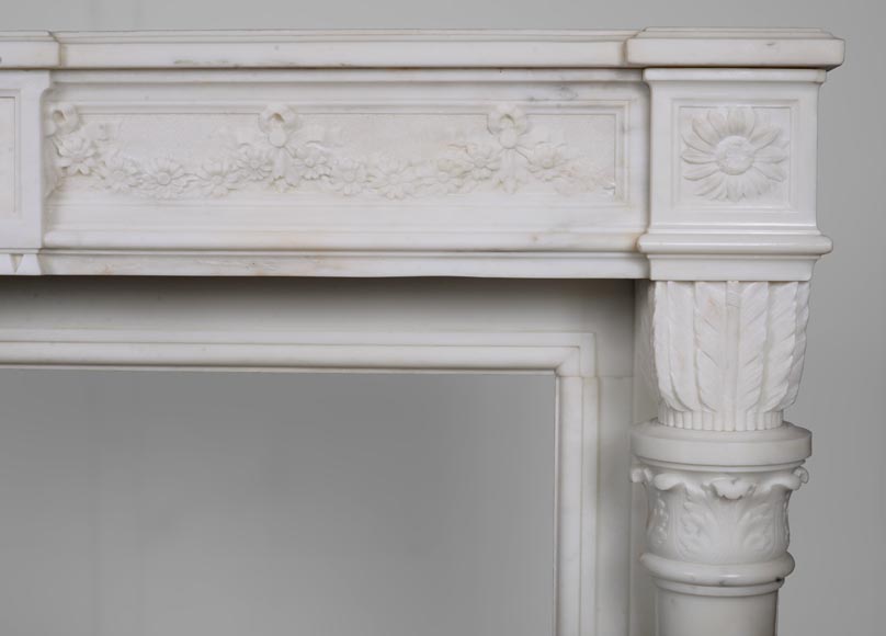 Louis XVI style statuary Carrara marble mantel with detached quiver shaped columns-11