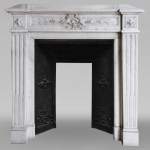 Small antique Louis XVI style fireplace in white Carrara marble