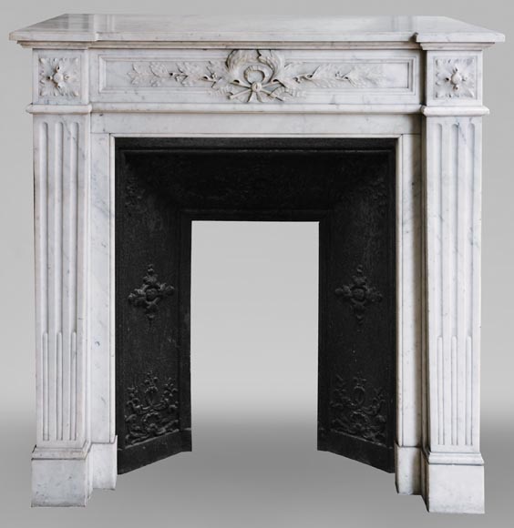 Small antique Louis XVI style fireplace in white Carrara marble-0