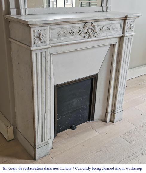 Small antique Louis XVI style fireplace in white Carrara marble-2