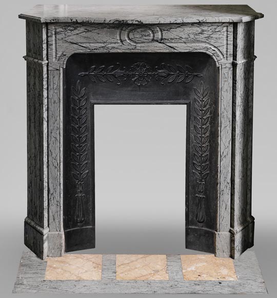 Pompadour model fireplace in Bleu Fleuri marble-0