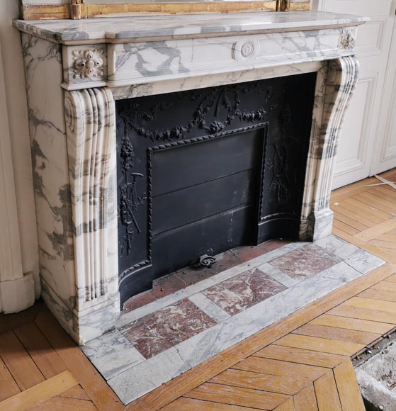Louis XVI style fireplace in Arabescato marble-2