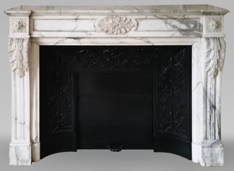 Louis XVI style fireplace in Arabescato marble with acanthus decoration-0