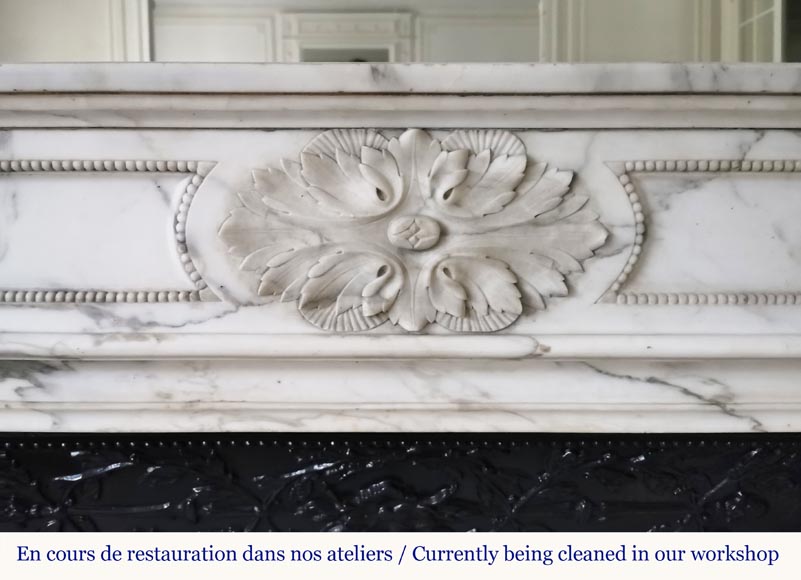 Louis XVI style fireplace in Arabescato marble with acanthus decoration-1