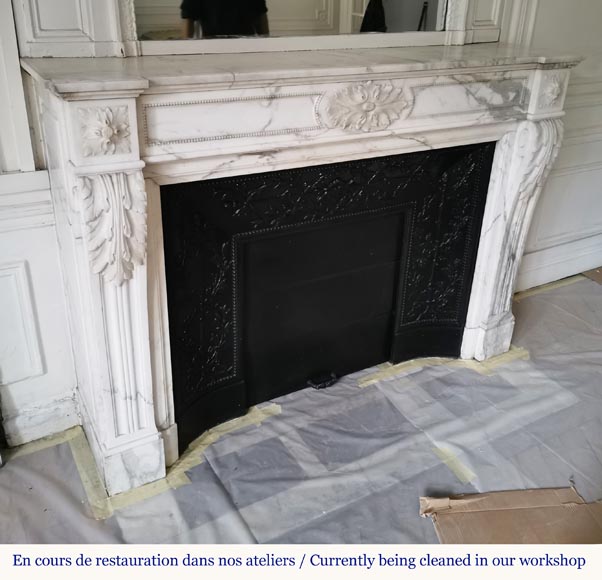 Louis XVI style fireplace in Arabescato marble with acanthus decoration-2