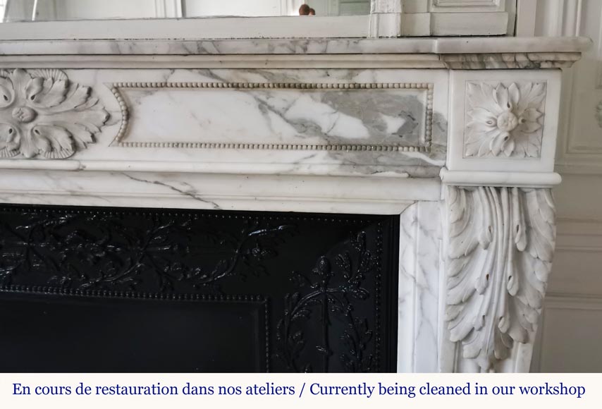 Louis XVI style fireplace in Arabescato marble with acanthus decoration-6