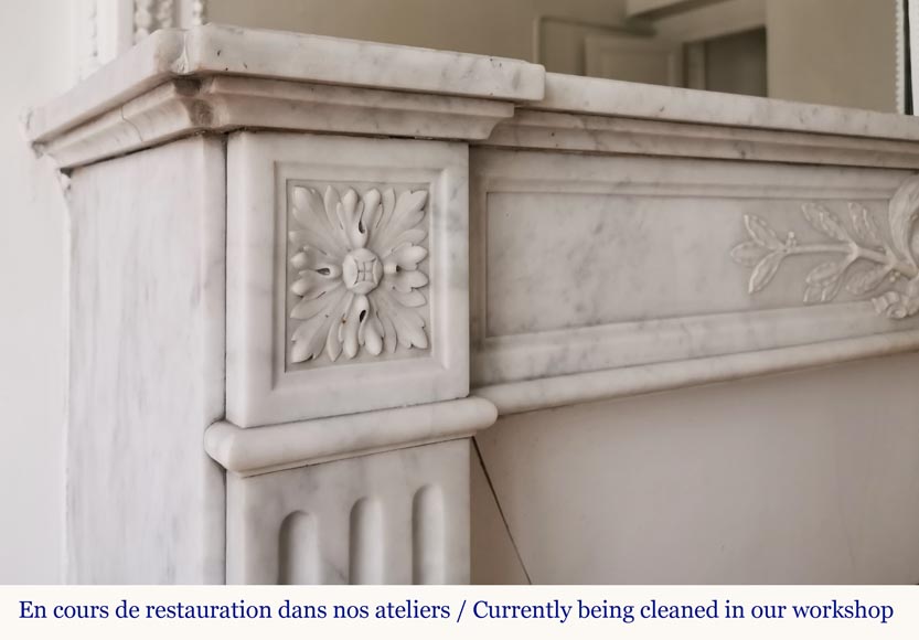 Louis XVI style fireplace in Carrara marble with a laurel crown-5