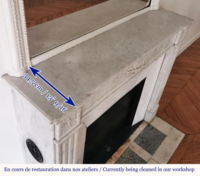 Louis XVI style fireplace in Carrara marble with a laurel crown-10