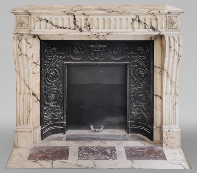 Louis XVI style mantel with flutes in Paonazzo marble-0