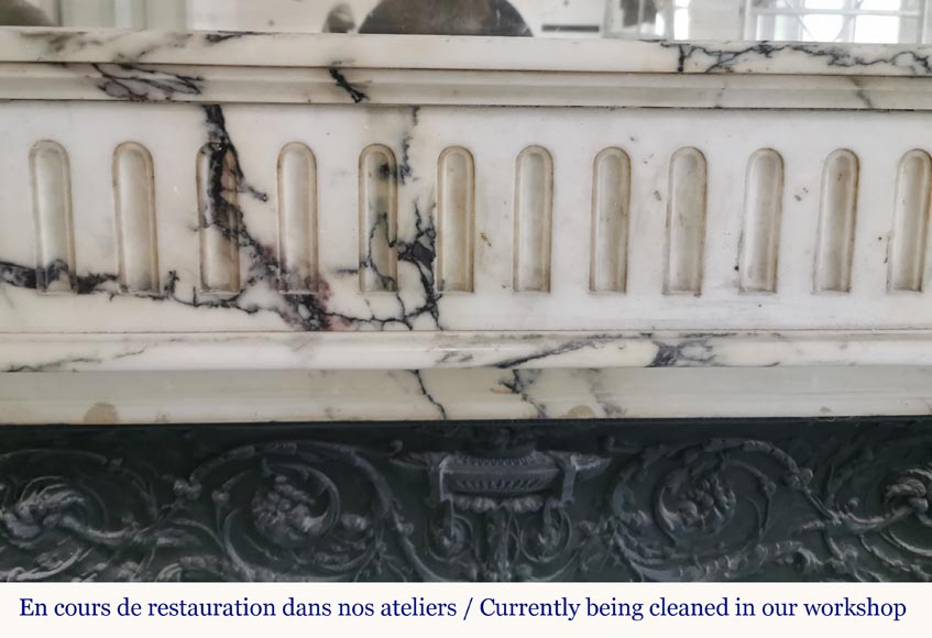 Louis XVI style mantel with flutes in Paonazzo marble-1