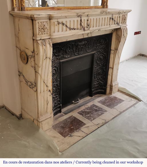 Louis XVI style mantel with flutes in Paonazzo marble-2