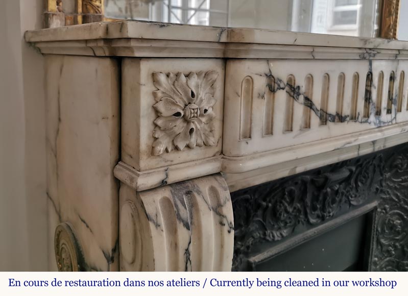 Louis XVI style mantel with flutes in Paonazzo marble-3