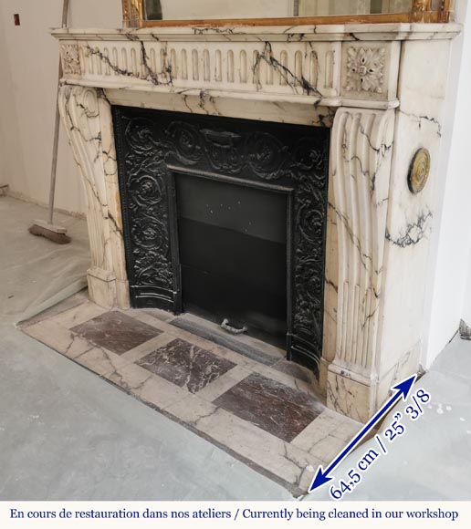 Louis XVI style mantel with flutes in Paonazzo marble-5