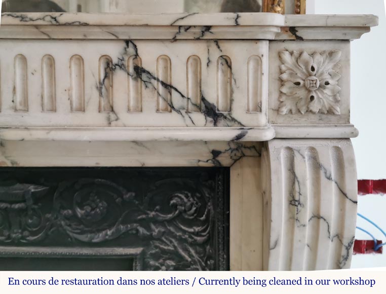 Louis XVI style mantel with flutes in Paonazzo marble-6