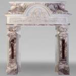 Important Neo-Renaissance fireplace of Carrara, Fleur de Pêcher and Red Griotte marble
