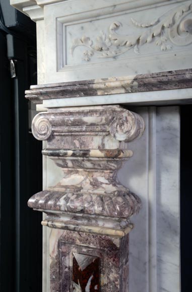 Important Neo-Renaissance fireplace of Carrara, Fleur de Pêcher and Red Griotte marble-7