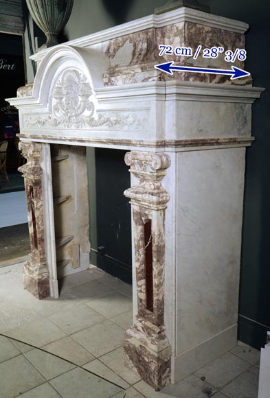 Important Neo-Renaissance fireplace of Carrara, Fleur de Pêcher and Red Griotte marble-9