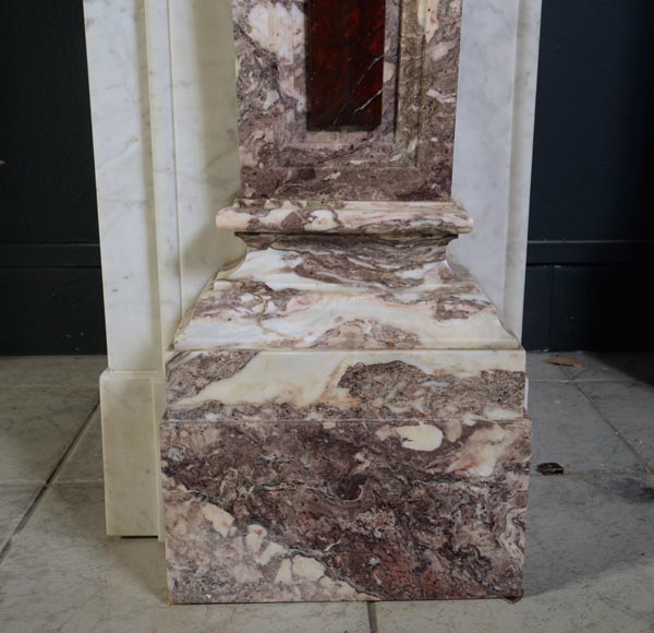 Important Neo-Renaissance fireplace of Carrara, Fleur de Pêcher and Red Griotte marble-14