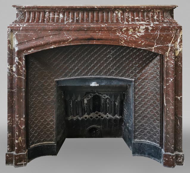 Louis XIV style mantel with an acroterion in Red of the North marble-0