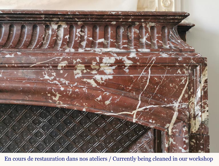 Louis XIV style mantel with an acroterion in Red of the North marble-6