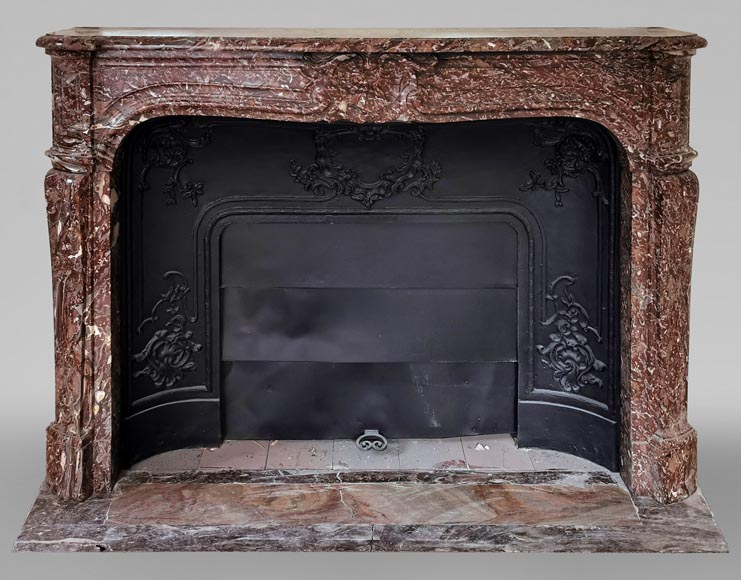 Louis XV fireplace in Royal Red marble  with counter-relief shell-0