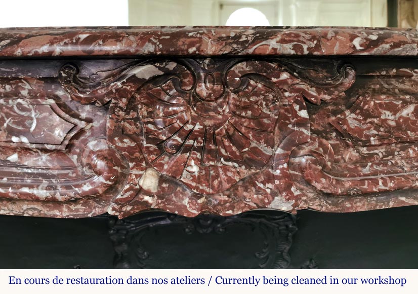 Louis XV fireplace in Royal Red marble  with counter-relief shell-1