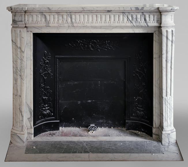 Louis XVI style fireplace in Arabescato marble with flutes-0