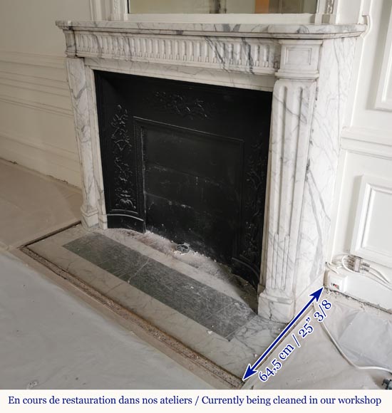 Louis XVI style fireplace in Arabescato marble with flutes-5