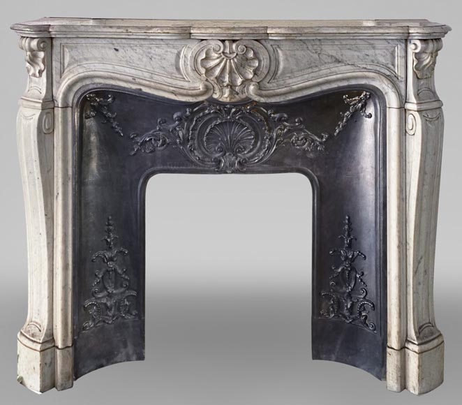 Beautiful Louis XV fireplace mantel in veined Carrara marble-0
