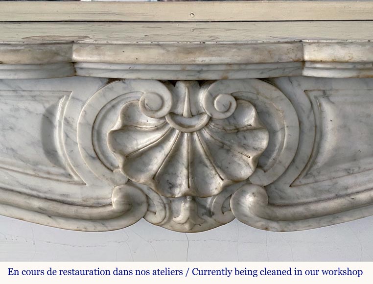 Beautiful Louis XV fireplace mantel in veined Carrara marble-1