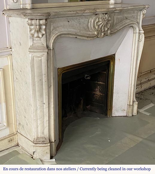 Beautiful Louis XV fireplace mantel in veined Carrara marble-2