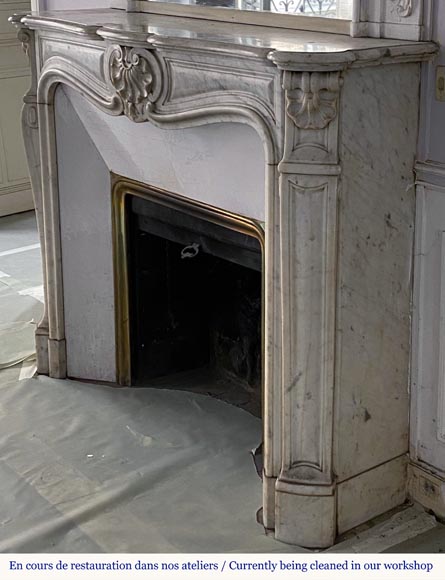 Beautiful Louis XV fireplace mantel in veined Carrara marble-4