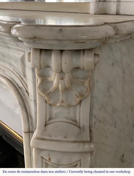 Beautiful Louis XV fireplace mantel in veined Carrara marble-6