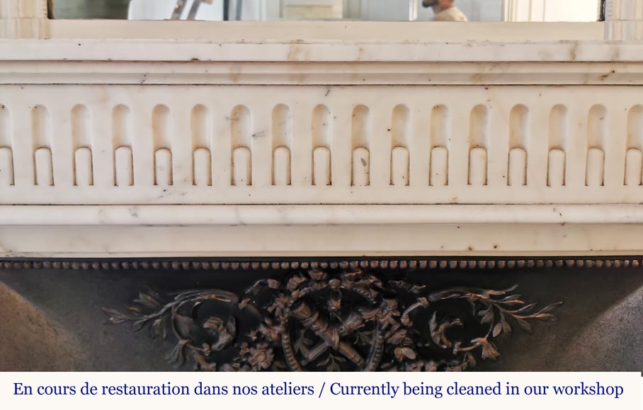 Small Louis XVI mantel in statuary marble with flutes-1