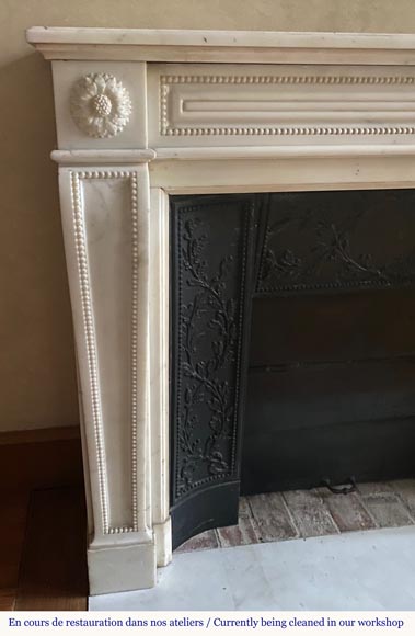 Louis XVI style fireplace made of Carrara marble with friezes of pearls-3