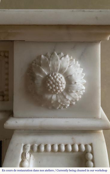 Louis XVI style fireplace made of Carrara marble with friezes of pearls-6