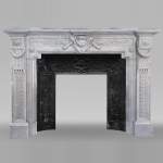 Napoleon III style mantel with a rich sculpted decor in Carrara marble