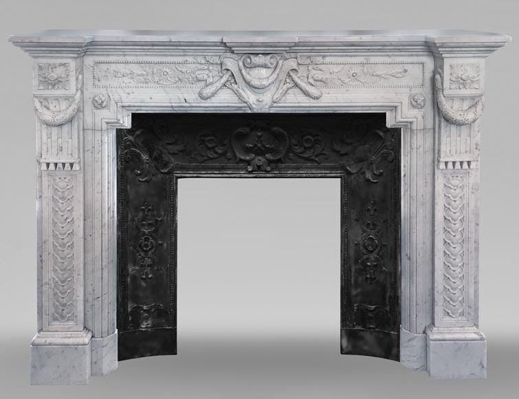 Napoleon III style mantel with a rich sculpted decor in Carrara marble-0
