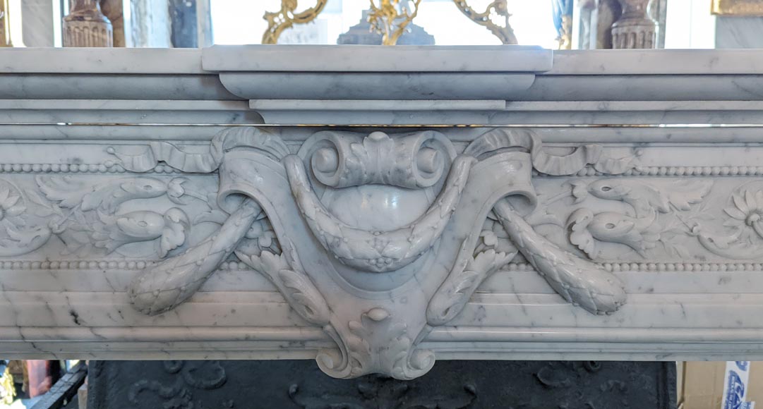 Napoleon III style mantel with a rich sculpted decor in Carrara marble-1