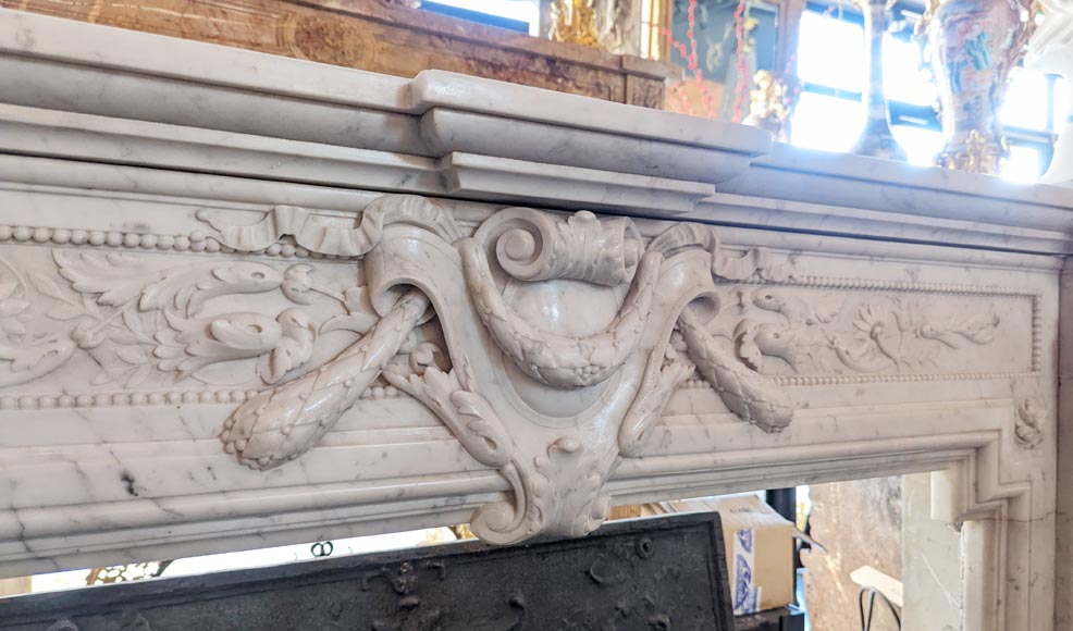Napoleon III style mantel with a rich sculpted decor in Carrara marble-2