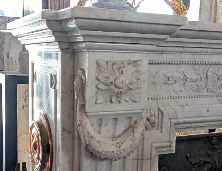 Napoleon III style mantel with a rich sculpted decor in Carrara marble-4