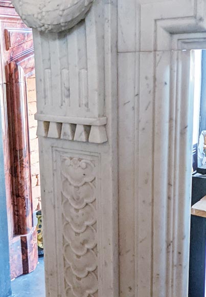 Napoleon III style mantel with a rich sculpted decor in Carrara marble-5