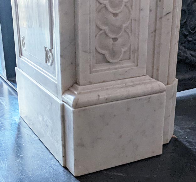 Napoleon III style mantel with a rich sculpted decor in Carrara marble-6