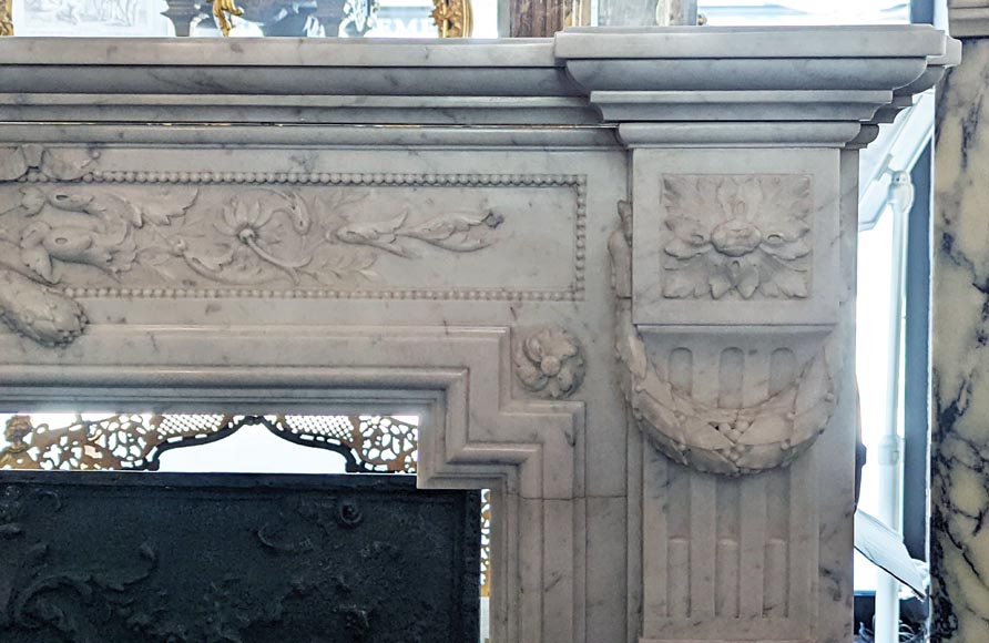 Napoleon III style mantel with a rich sculpted decor in Carrara marble-8