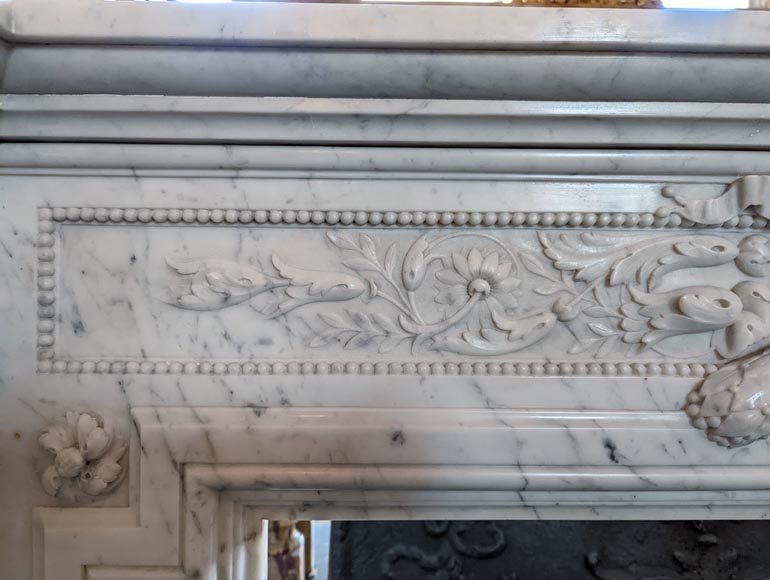 Napoleon III style mantel with a rich sculpted decor in Carrara marble-11