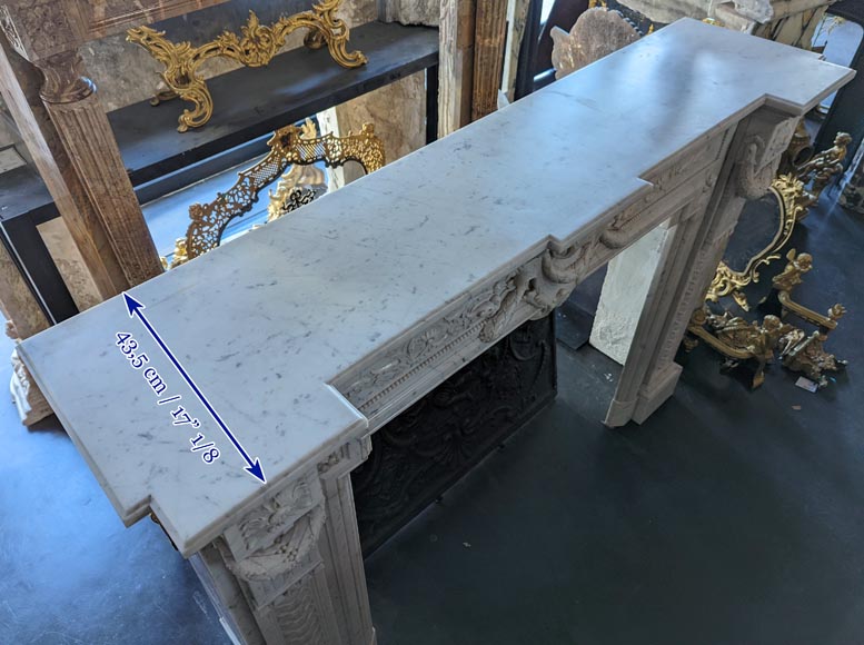 Napoleon III style mantel with a rich sculpted decor in Carrara marble-12